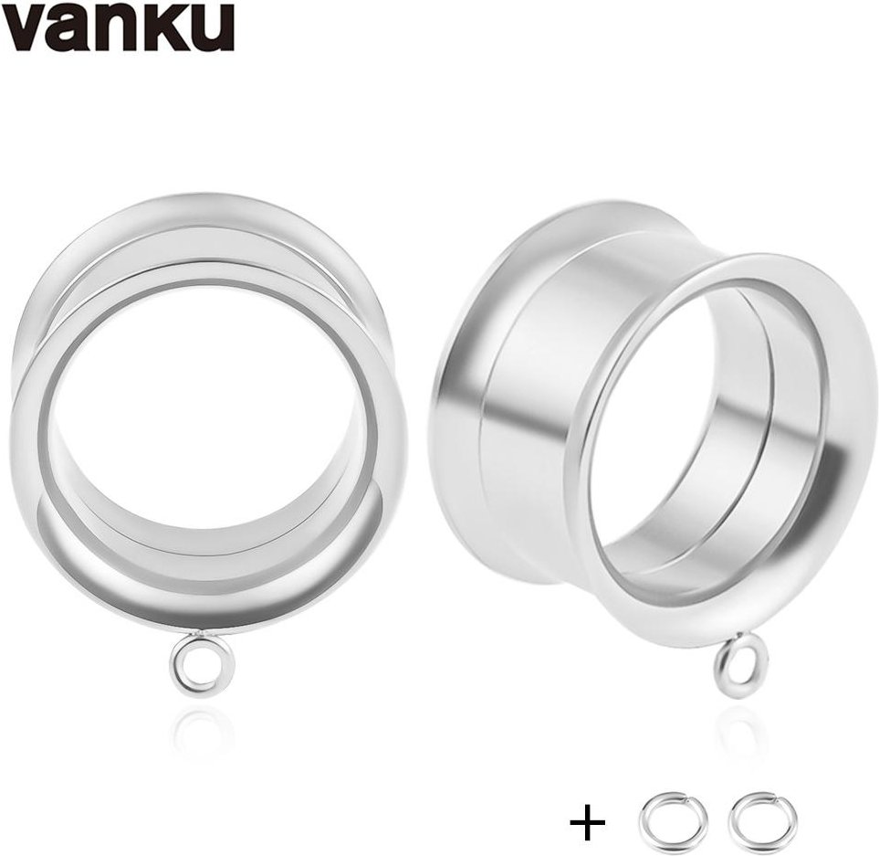 Vanku 2st DIY Hängande Dubbelflänsade Rostfritt Stål Öronproppar Piercing Skruv Tunnlar Expandrar Kroppssmycken Örhängen Expander 6mm white