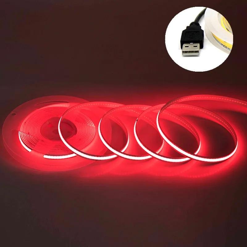 DC 5V USB COB Strip 320Leds/M Vit/Isblå/Rosa/Gul/Rosa/Röd Flexibelt bandrep Nattlampa TV Bakgrundsbelysning LED Strip 0.5M