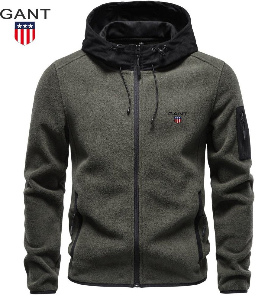 Gant 2026 Höst och Vinter Broderad Mocka Lapptäcke Fleece Tjock Huvtröja Herrjacka XL gray