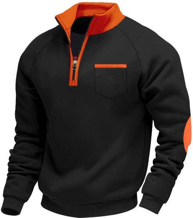 Herr Varmfodrad Termisk Fleecejacka med Dragkedja, Ståkrage, Personligt Patchwork, Stilfull Casual Långärmad Sweatshirt L