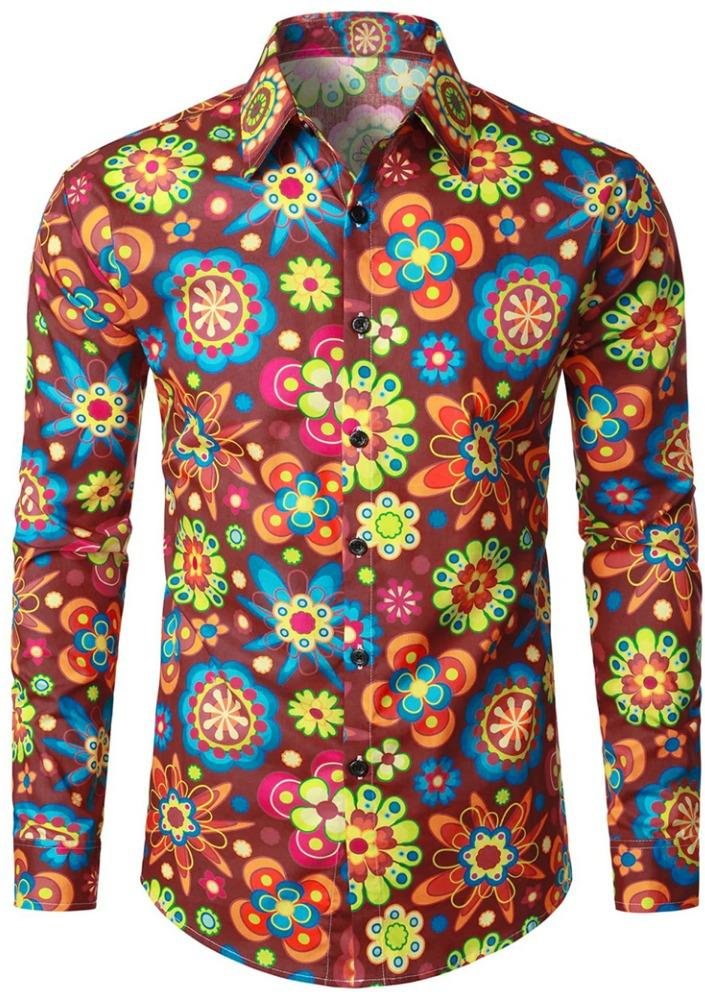 Retro 70-tals Blommig Skjorta För Män Kvinnor Mode Lyx Långärmade Skjortor Krage Knapp Höst Toppar Y2k Män Hawaiiskjorta Blus 5XL