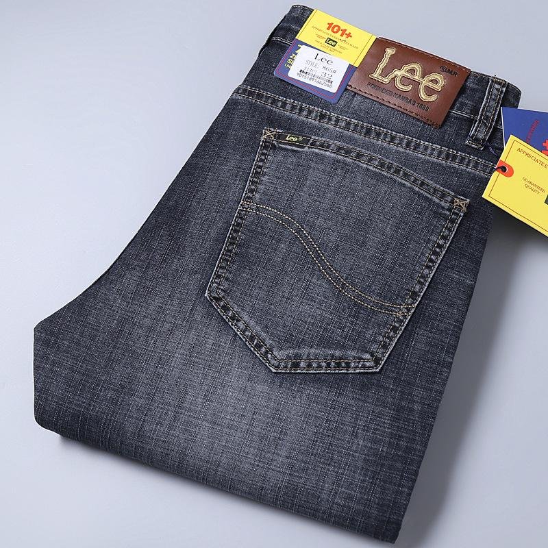 Lee Herrtjocka Elastiska Jeans med Raka Ben för Höst/Vinter - Casual Slim Fit för Medelålders Affärsstil 36 cool grå färg