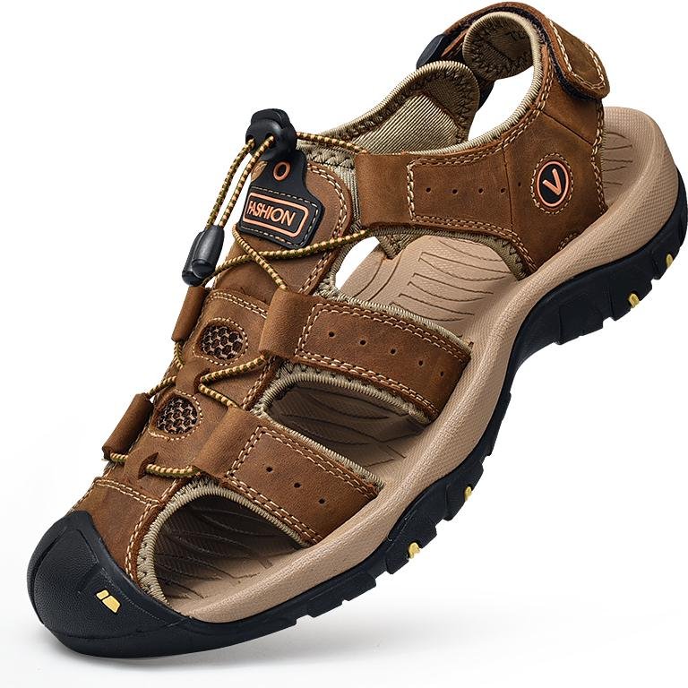 Herrsandaler i äkta läder Herrskor för sommar Stor storlek Utomhuspromenadskor Herrsandaler Herrtofflor Plus Size 43