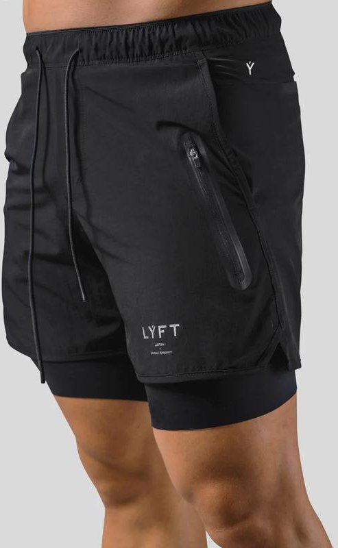 Herr Sommar Casual Dubbellager Falsk Tvådelad Sportshorts Basket Fitness Svetttransporterande Snabbtorkande Korta Byxor med Ficka XL svart