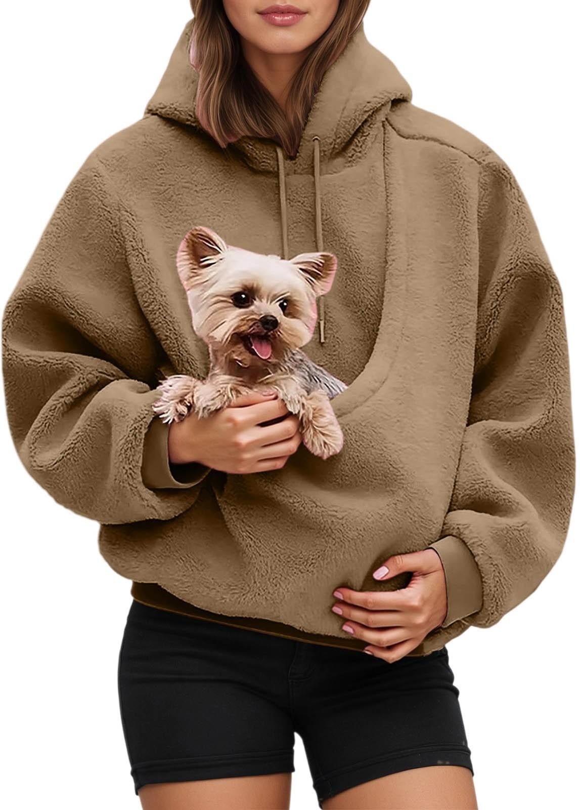 Ficka Stil Husdjur I En Dubbelsidig Plysch Lös Passform Huvtröja För Både Män Och Kvinnor XXL beige