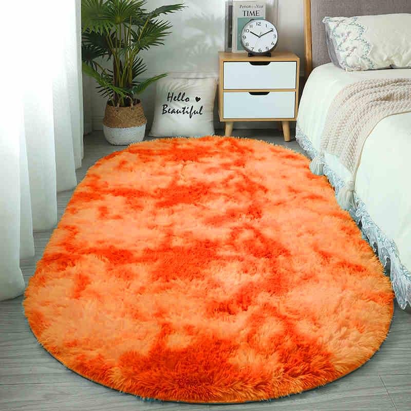 Oval fluffig matta Shaggy matta Sängmatta Söt färgglad vardagsrumsmatta Långt hår matta Heminredning 80x160cm orange
