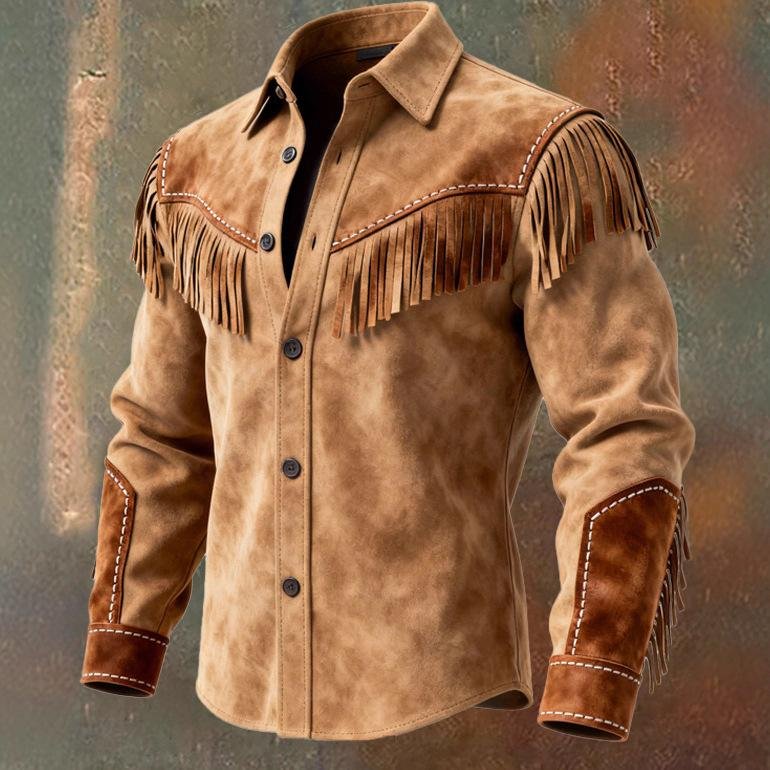 Cowboy T-shirts för Män Mode Vintage Mocka Franskjacka Långärmad Knappdesign Casual Festkläder Populära Toppar för Män M