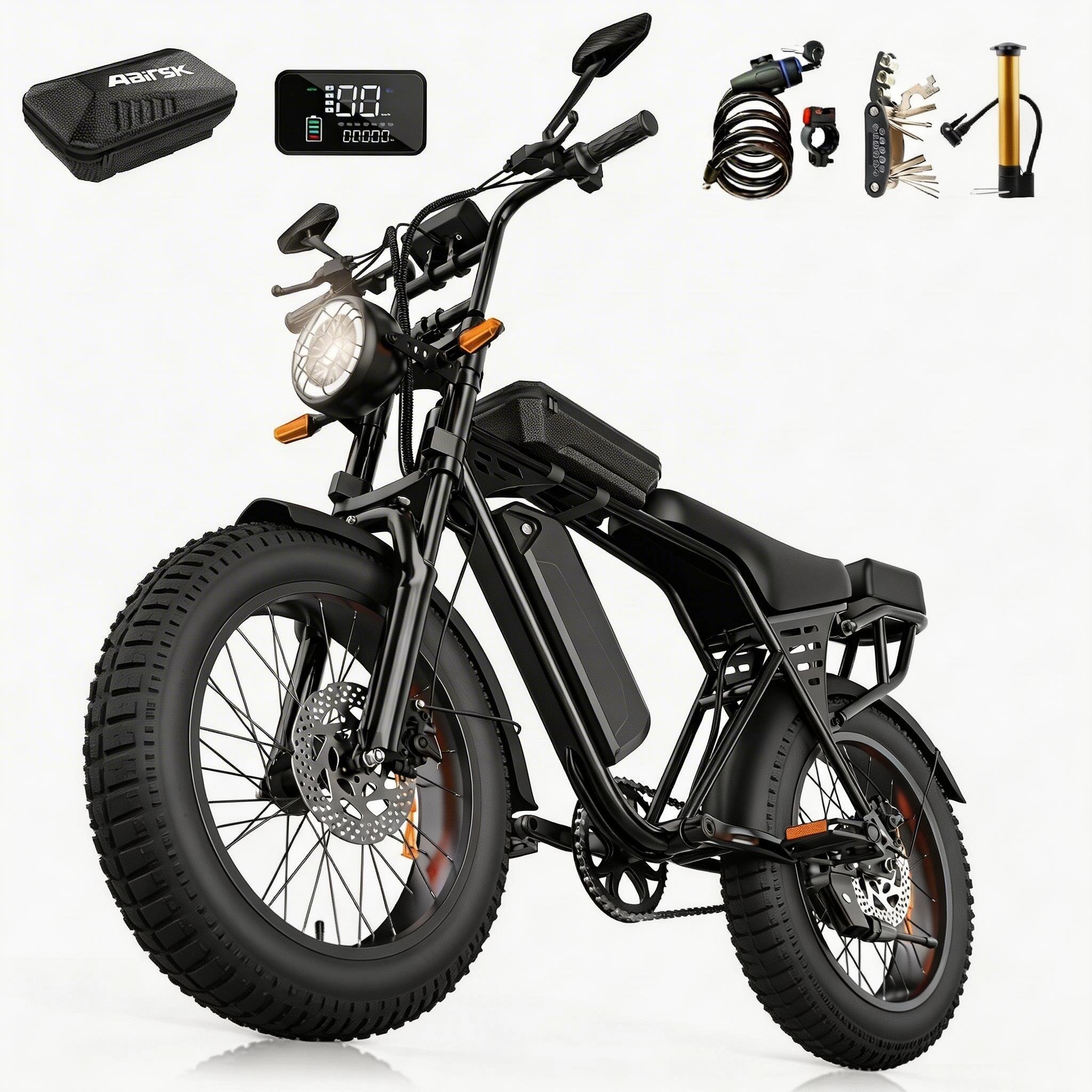 Aairsk Elcykel för Vuxna, 20x4 Feta Däck, 48V 15Ah Avtagbart Batteri, 25 km/h E-Mountainbike NFC svart