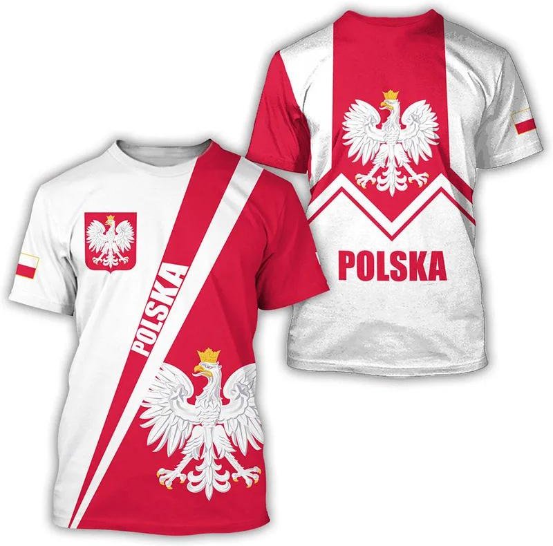 Polen T-shirts Polska flaggan 3D-tryck Streetwear Män Kvinnor Fritidsmode Oversized kortärmad T-shirt Barn T-shirts Toppar Kläder 5XL red