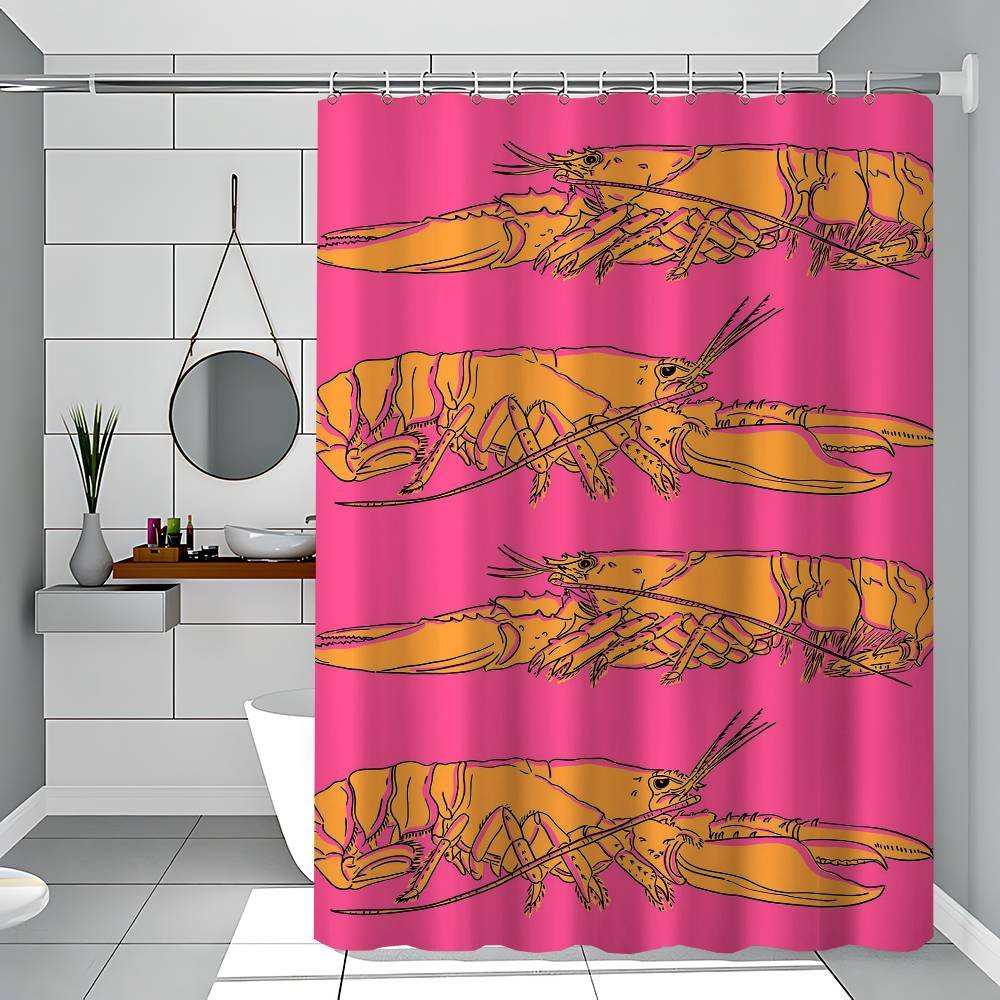 Retro Kök Fisk Blå Sardiner Röd Hummer Tonfisk Enkelt Duschdraperi Badrumsduschdraperi Lätt Rengöring Skrubb Ljust Opakt 180x200 cm