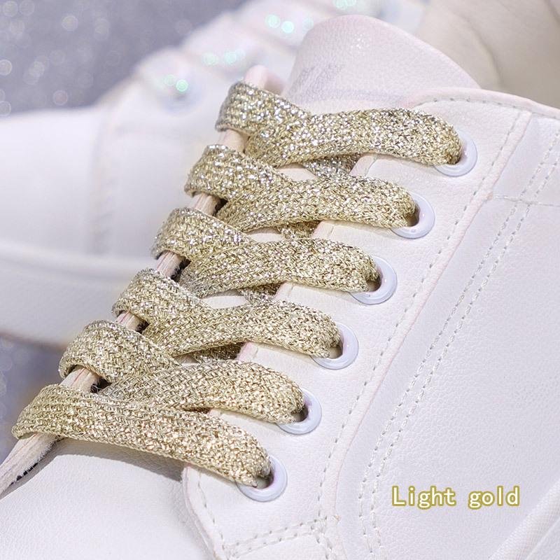Färgglada Glittriga Platta Skosnören för Atletiska Löparskor Stövlar Snören Glitter Skosnören 1CM Bredd Skosnöre 1Par 140cm beige