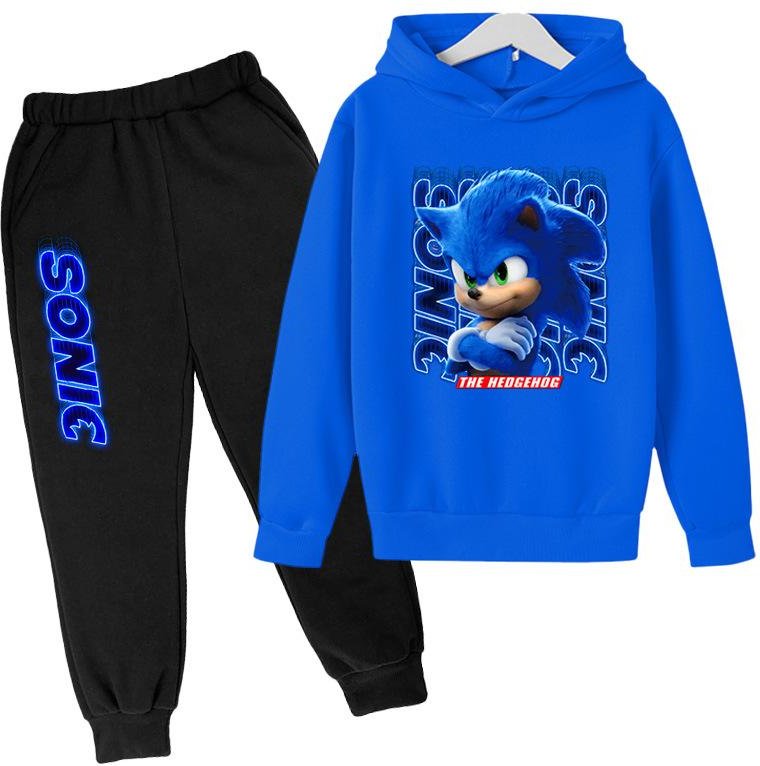 Varmt och bekvämt set för vintern Anime-serie Blå katt Färgtryckt Casual Hoodie Barnset 110cm black