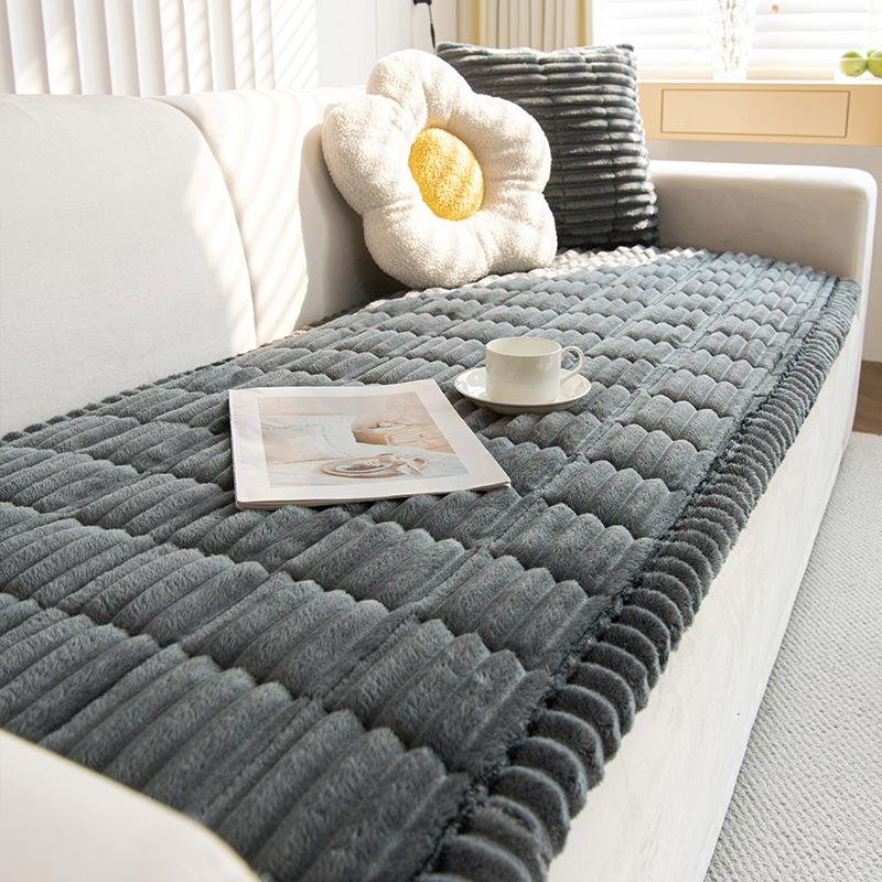 Ny Vinter Varm Förtjockad Plysch Kudde Soffskydd L-formad Sektions Anti-halk Modernt Soffskydd 60x90cm 1pcs