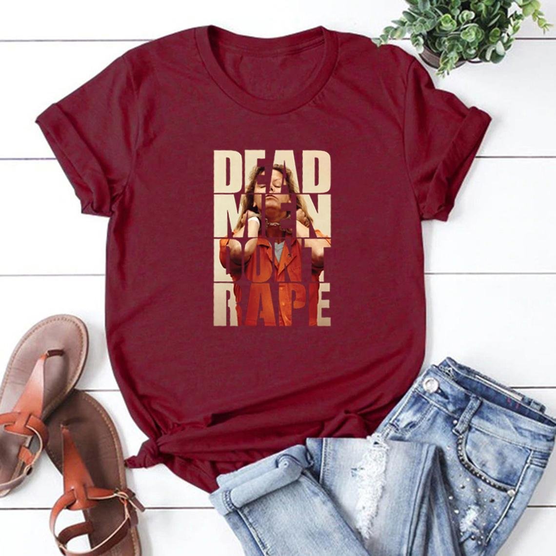 Döda män våldtar inte T-shirt Aileen Wuornos T-shirt Amerikanska seriemördare T-shirts Kvinnor Pro Choice T-shirts Lika rättigheter T-shirts L vinröd