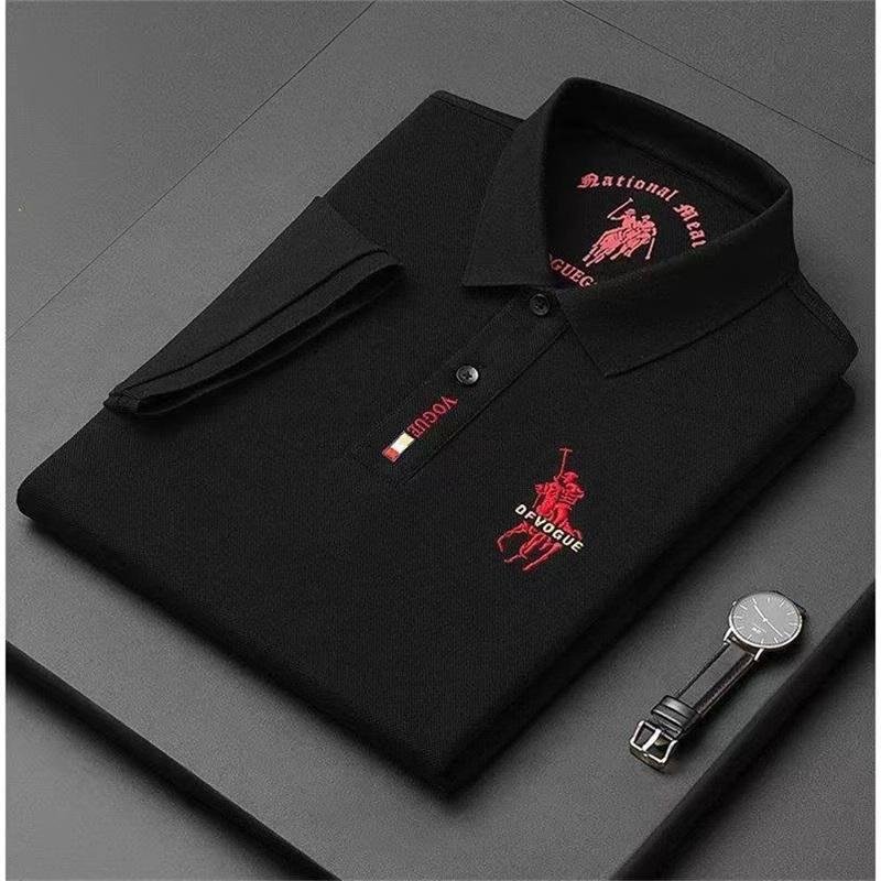 Business Casual Strykfri Broderad Herrpikétröja M svart