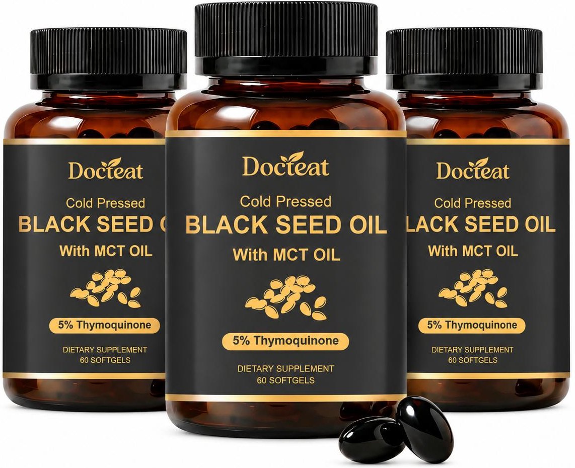 Docteat Svartkumminolja med MCT-olja & 5% Tymokinon (60 mjukkapslar) 3pack