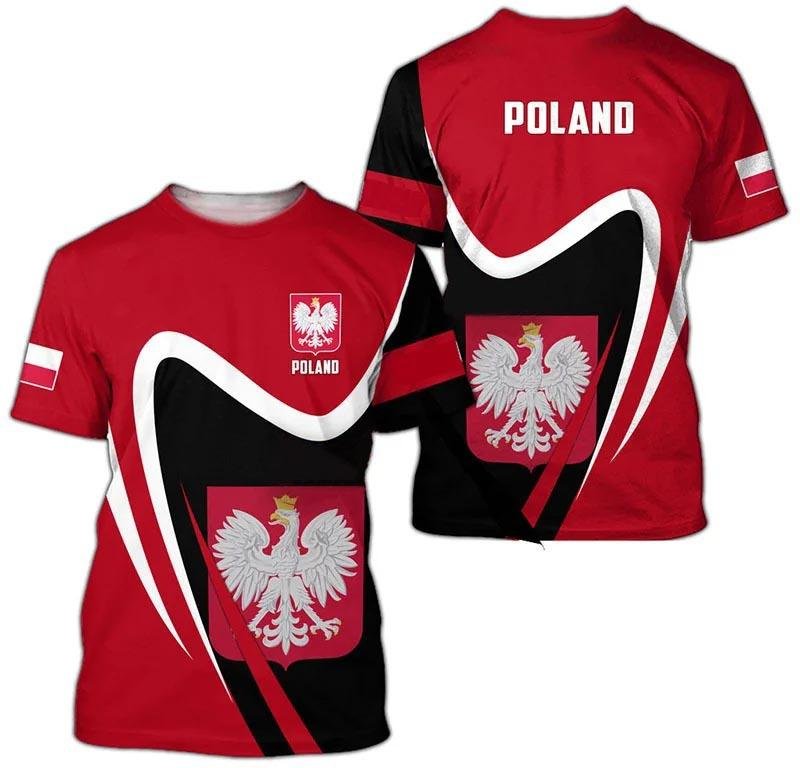 Polen T-shirts Polska flaggan 3D-tryck Streetwear Män Kvinnor Fritidsmode Oversized kortärmad T-shirt Barn T-shirts Toppar Kläder 2XL black