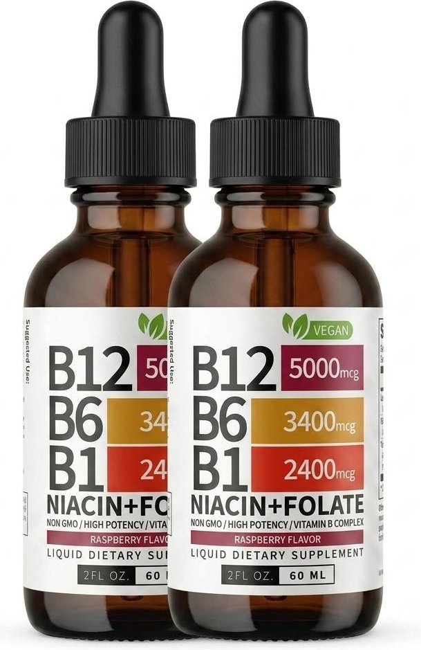 Flytande Vitamin B12 Droppar 5000mcg med B-komplex & B6 - Sublingualt Veganskt Kosttillskott 2pack