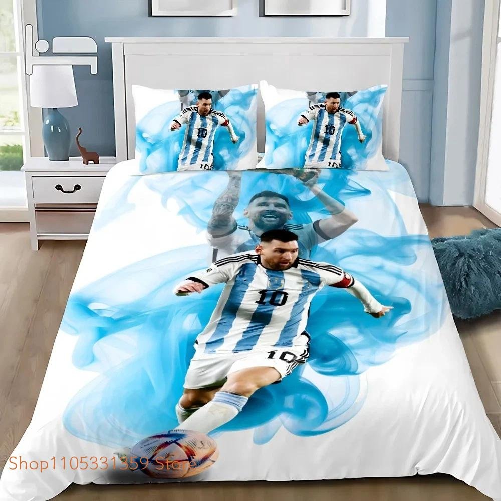 Fotbollsstjärnan M-Messis Sängkläder Påslakan Örngott Vuxen Pojke Flicka Sovrumsinredning Barn Enkel Dubbel Stor Storlek 178x220cm-3pcs