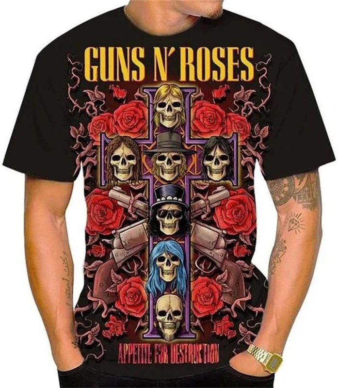 Nya Guns N Roses T-shirts Rockband Skull 3D Print Herr Dam T-shirt Kortärmad Oversized Harajuku Y2k Toppar T-shirts Barnkläder XL brown