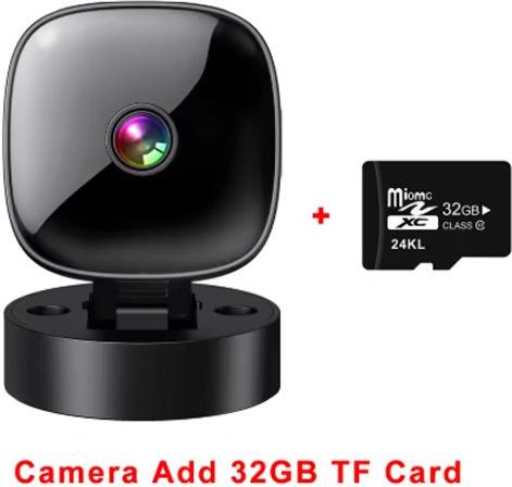 HD 1080P Mini WiFi-kamera Wifi Smart Monitor Övervakningskameror Fjärrövervakningsvideokameror 360° Roterbara Video Säkerhetsövervakningskameror Camera and 32G card black