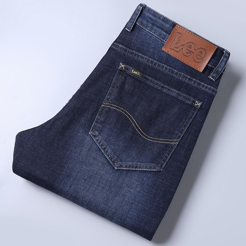 Lee Herrtjocka Elastiska Jeans med Raka Ben för Höst/Vinter - Casual Slim Fit för Medelålders Affärsstil 38 marinblå färg