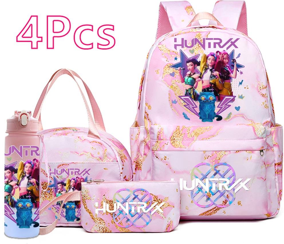 4 st/set Tecknad K-Pop Tryckt Ryggsäck Handväska Pennfodral med 750 ml Vattenflaska för Tonåring Pojke Flicka Skolväska Stor Kapacitet Bokväska Mochila