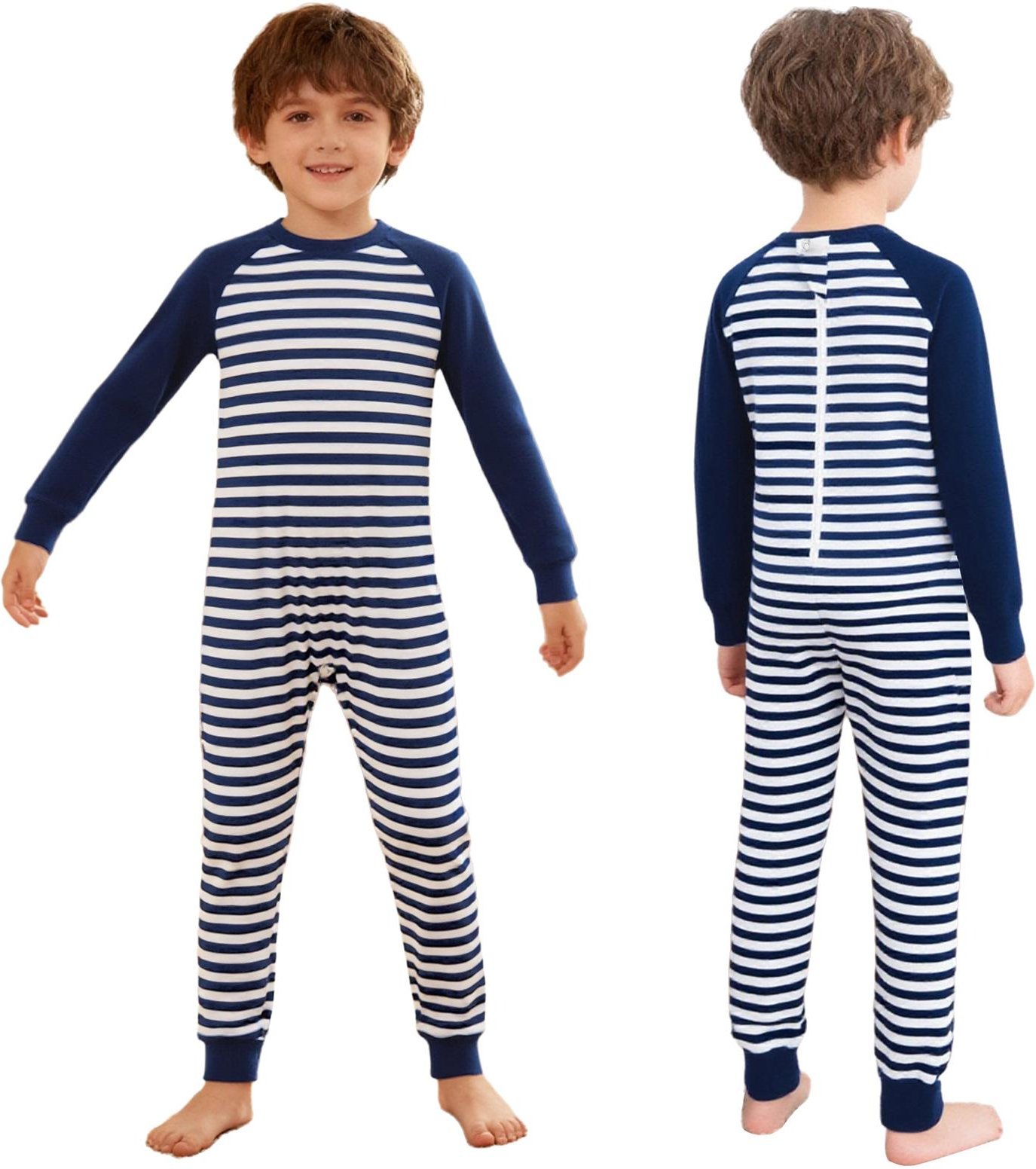 Specialanpassad Jumpsuit för Barn Pojkar Flickor, Anti-Strip Bakre Dragkedja Långärmad Hel Längd, Randig Färgblock Kläder 5-6 Years