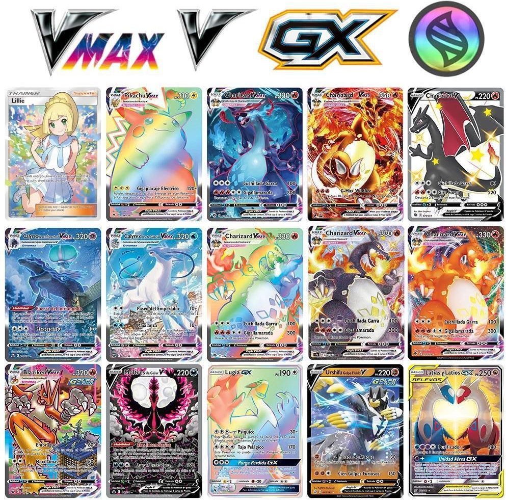 100 st Pokemonkort Glänsande VSTAR GX EX VMAX MEGA TAG TEAM Energi Tränare Charizard Pikachu Samling Stridskort S23 100PCS - 100VMAX
