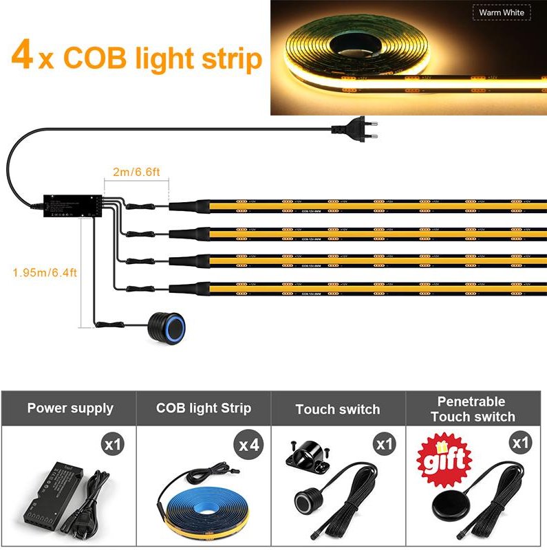 Dimbar dubbel peksensor COB LED-ljusslinga för akustiska träribb-TV-bakgrundsbelysning Väggpanel & Under skåp Stämningsdekor 2M