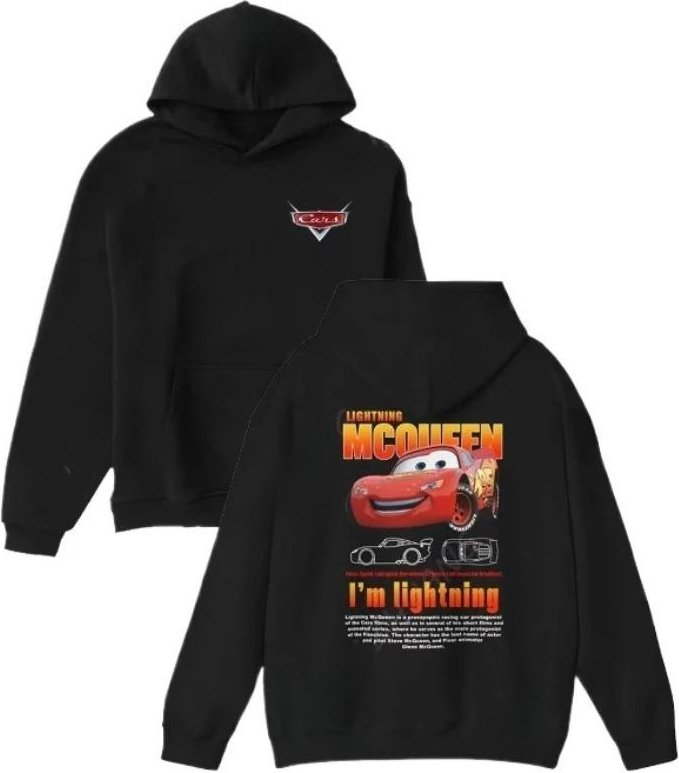 Huvtröjor med tecknad bilprint Lightning McQueen Huvtröjor Överdimensionerad Tröja Herr Dam Träningskläder Paroutfit Kläder L