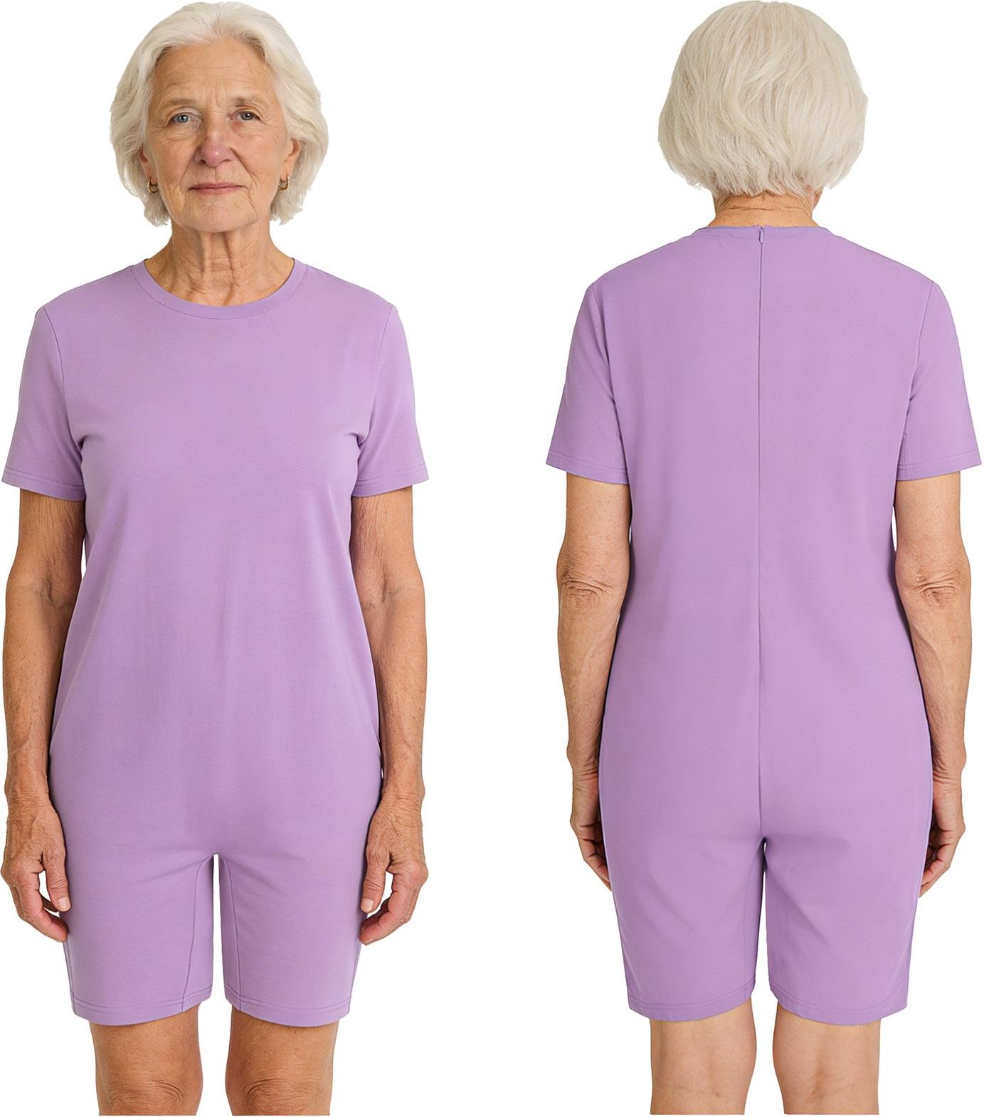 S-3XL Unisex Anpassningsbar Jumpsuit: Jumpsuit med dragkedja baktill som inte glider upp, lättskött med korta ärmar för äldre och personer med särskilda behov S lavendel