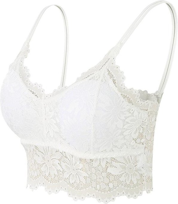 32A-95C Kvinnor Ärmlös spetsväst BH Cropped Top Camisole Vadderade linne Fitness Underkläder Blommor Spets Bralette 7 färger XL/2XL white