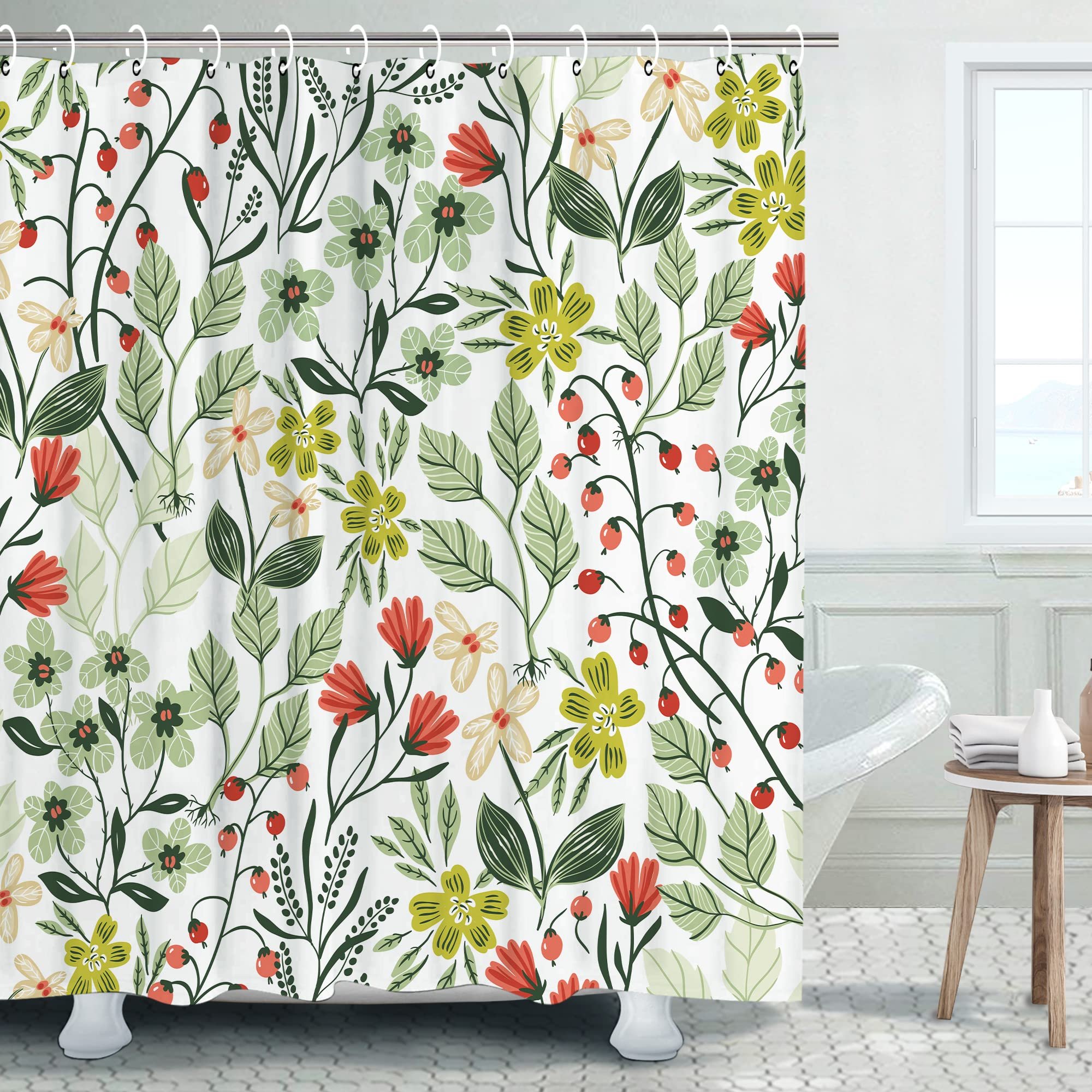William Morris Vintage Trädgårdskonst Floral Duschdraperi, Tungviktstyg, Tvättbara Badrumsgardiner W90xH180cm