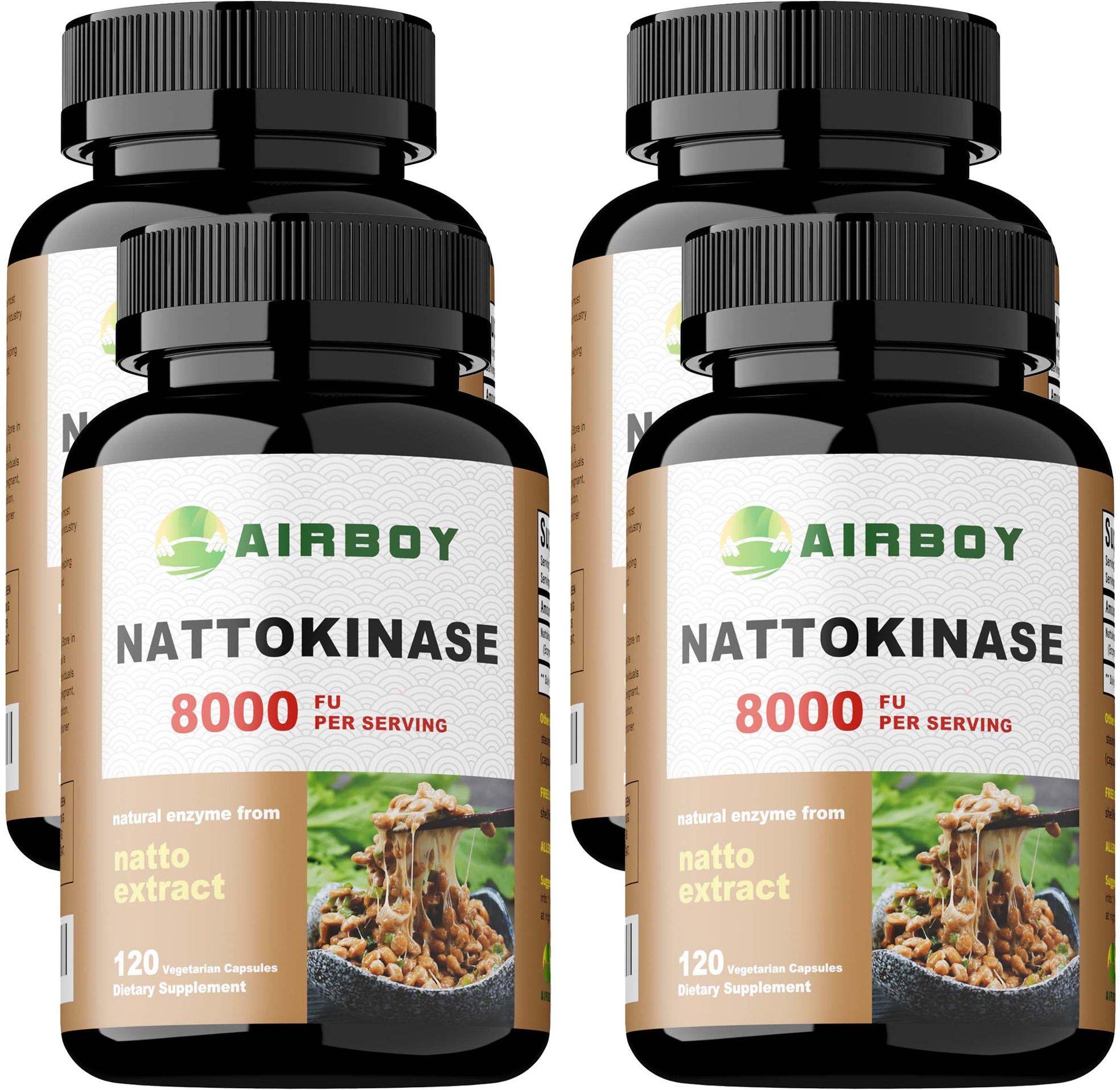 Nattokinasakapslar, 8000 FU per portion, rena naturliga växtextrakt, dagligt kosttillskott för män och kvinnor. 120*4