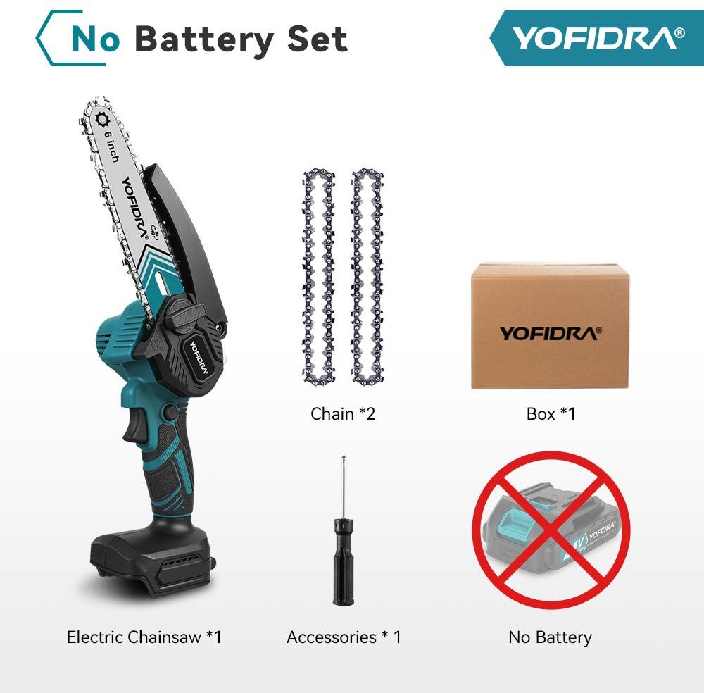 YOFIDRA 6-tums Motorsåg Sladdlös Elektrisk Såg Träbearbetning Trädgårdsbeskärning Motorsåg Kraftverktyg För Makita 21V Batteri Pin No Battery NO Plug