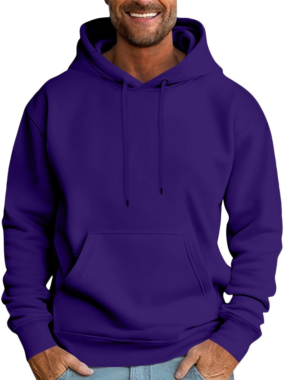 Herr Casual Lös Sweatshirt Enfärgad Dragsko Stor Ficka Hoodie Sport Sweatshirt M