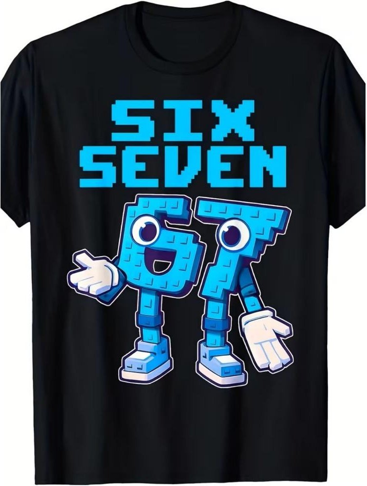 Roliga Tecknade 67 Tryck Barn T-shirts Sommar Mode Kortärmad Casual Rundhalsad Toppar för Pojkar och Flickor T-shirts Topp 130 blue