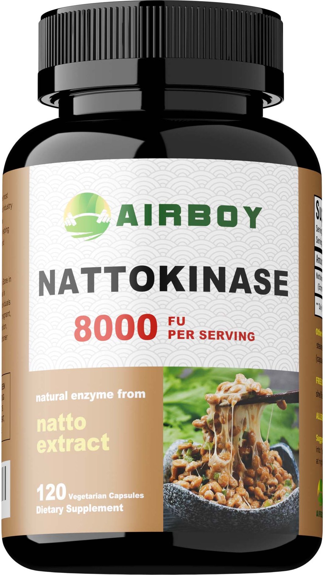 Nattokinasakapslar, 8000 FU per kapsel, helt naturliga, 120 kapslar, lämpliga för både män och kvinnor. 120*1 black