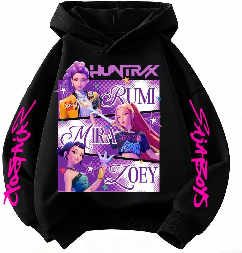 Huntrix Hoodie Barn KPop Demon Hunters Kläder Prinsessa Flickkläder Mode Pojkkläder Vår Höst Sweatshirt Barn Toppar 130 svart