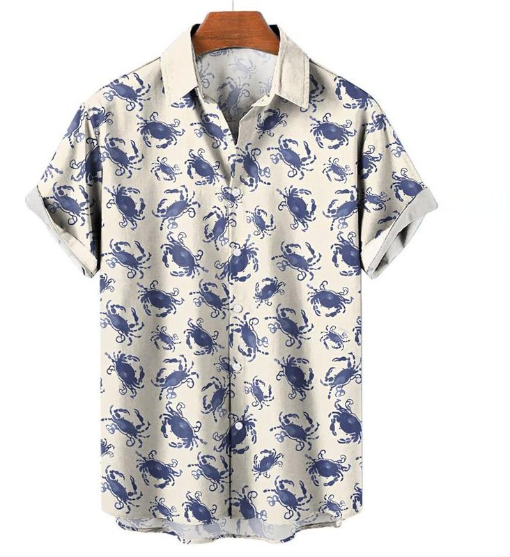 Hawaiiansk Hummer 3d Tryck Skjorta Mode Kortärmad Stor Storlek Skjortor Sommarsemester Strandkläder Casual Grafiska Herrtoppar 5XL gray