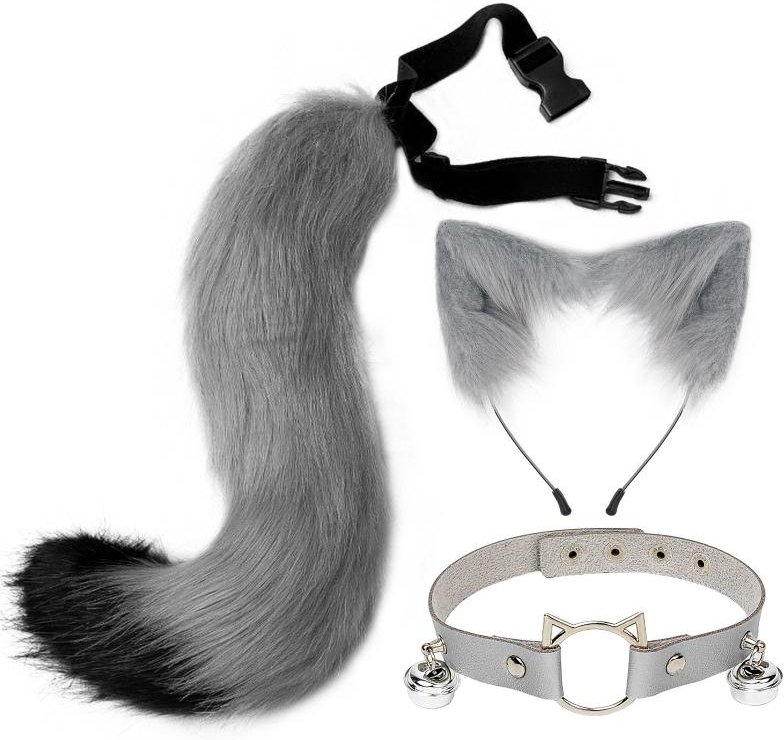 Kattöron Pälsig Huvudbonad Läderhalsband Svans Djurkostym för Cosplay