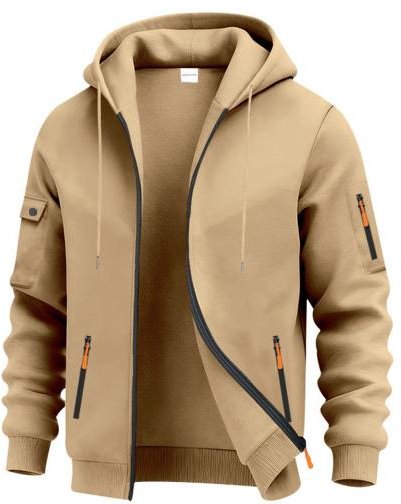 Herr Tjock Zip-up Hoodie Varm Huvtröja med Fickor med Dragkedja Höst Vinter Casual Sportjacka för Gym Dagliga Ärenden Streetwear XL beige