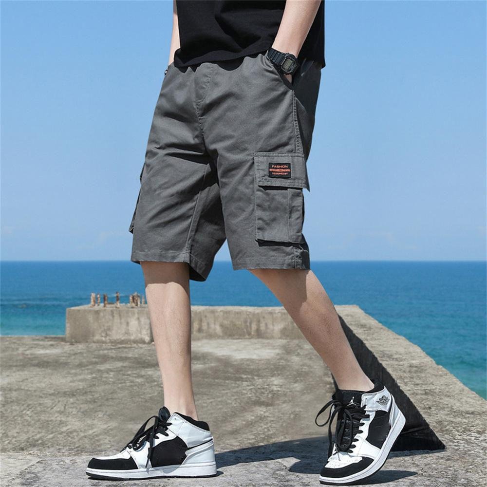 M-5XL Herr Trend Cargo Shorts Herr Letter Print Pocket Shorts Sommar Mode Casual Raka Shorts Man Ropa Hombre M grå