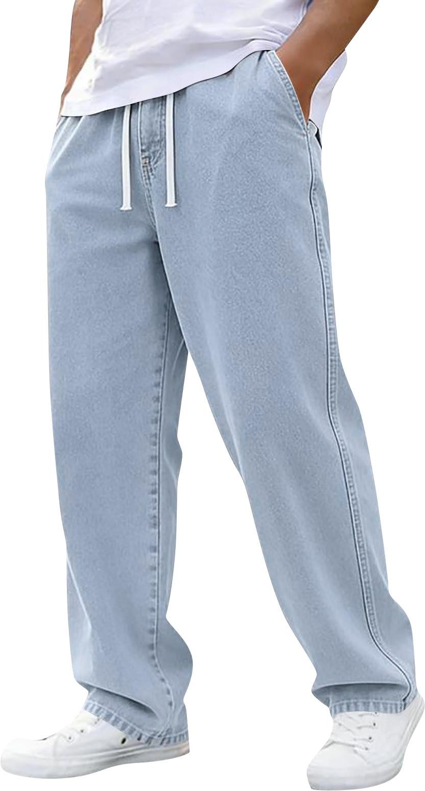 Herrjeans med resår i midjan och dragsko Casual Avslappnad passform Raka byxor för vardagsbruk L gray