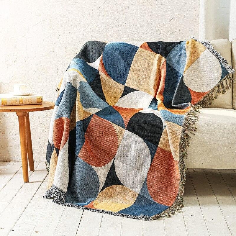 Dubbelsidig bohemisk plädfilt för bäddsoffa Dekorfilt Picknickfilt Boho sofföverdrag Slängfilt med tofs 90x180cm