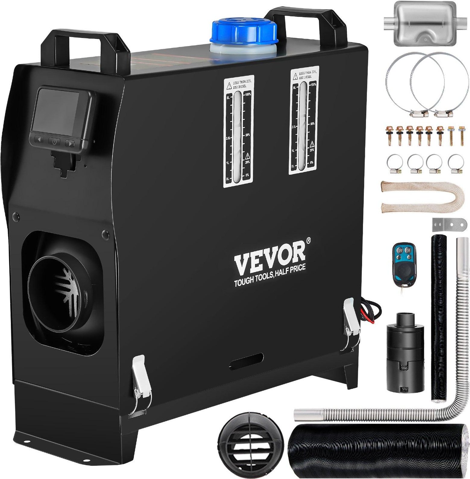 VEVOR 5-8KW Diesel Luftvärmare, Diesel Parkeringsvärmare, Allt i Ett 12V Lastbilsvärmare, Ett Utloppshål, med Svart LCD-brytare, Snabbvärmande Dieselvärmare