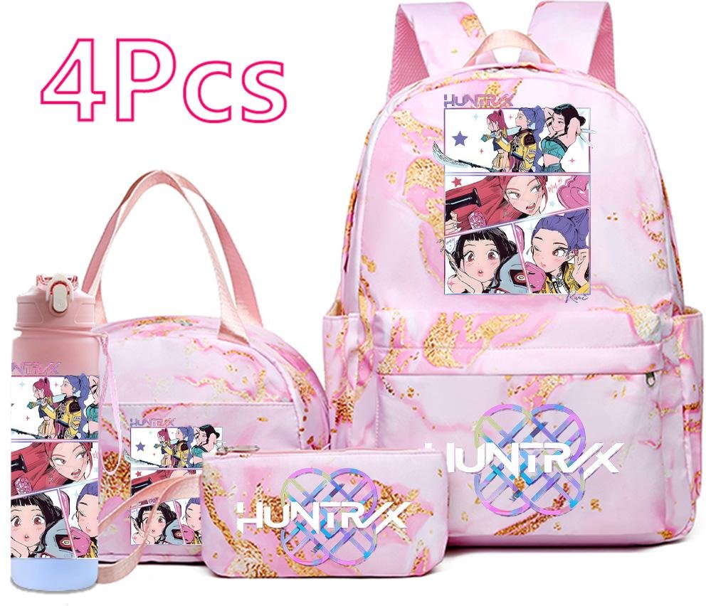 4 st/set Tecknad K-Pop Tryckt Ryggsäck Handväska Pennfodral med 750 ml Vattenflaska för Tonåring Pojke Flicka Skolväska Stor Kapacitet Bokväska Mochila