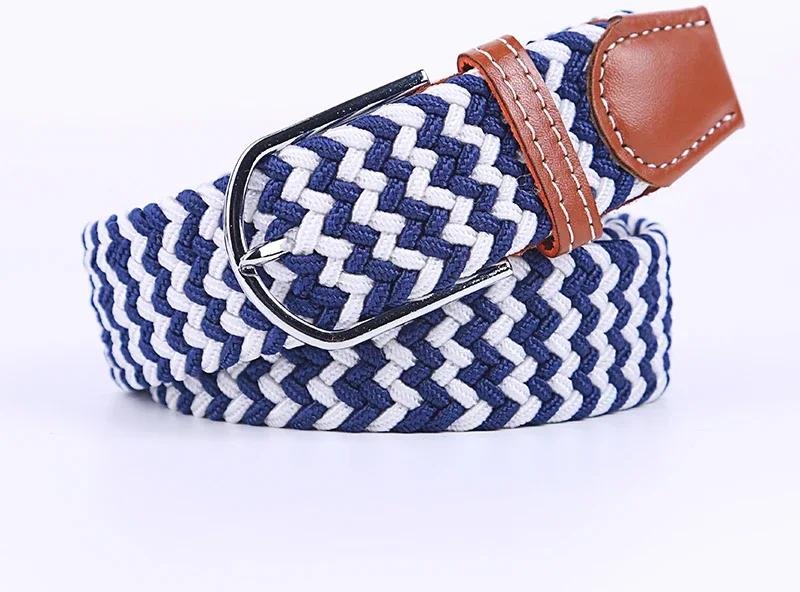 107/120/130cm UNISEX Casual Stickad Spänne Dam Bälte Vävd Canvas Elastisk Expanderbar Flätad Stretch Jeansbälten för Män 3.3cmX107cm blue