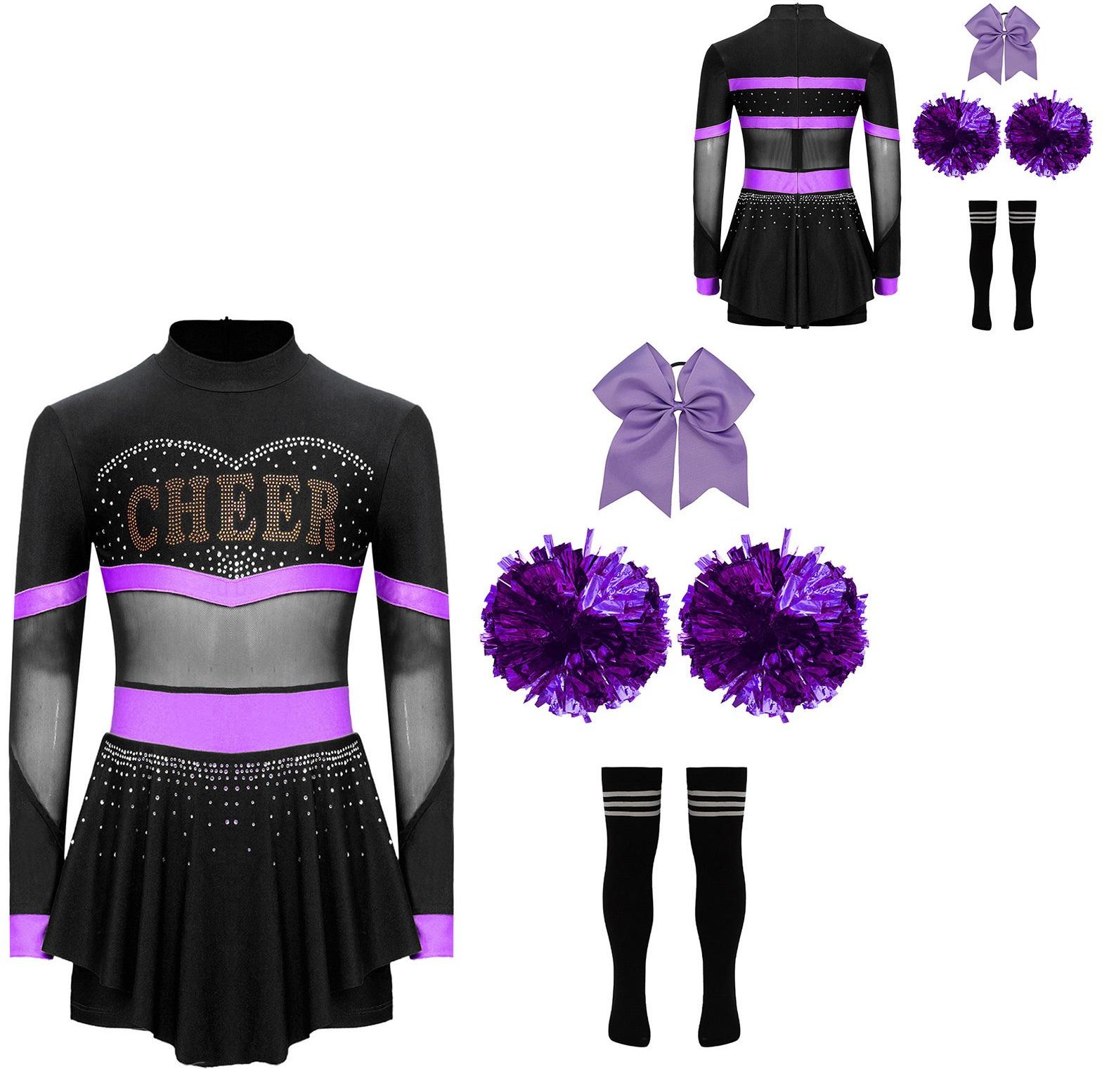 Barn Flickor Cheerleading Outfits Halloween Fancy Dress Cheer Leader Cosplay Kostym Dans Festkläder 9-10 Years purple